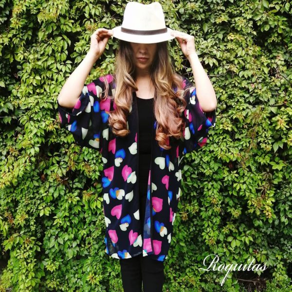 Kimono Midi Estampado de Corazones