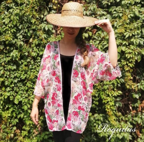 Kimono Midi Estampado De Flores Rosas