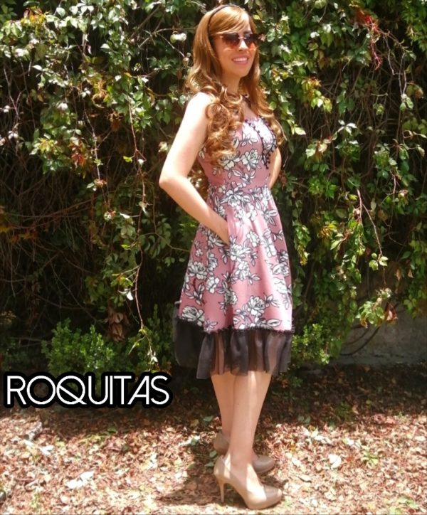 Vestido Retro Palo De Rosa Estampado Flores Con Bolsas Ocultas